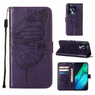 For Tecno Spark 10 Pro / Ki7 Embossed Butterfly Leather Phone Case(Dark Purple)