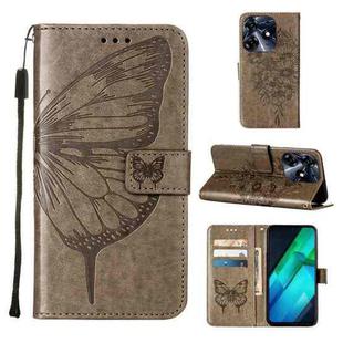 For Tecno Spark 10 Pro / Ki7 Embossed Butterfly Leather Phone Case(Grey)