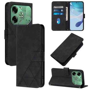 For Tecno Pova 6 4G Crossbody 3D Embossed Flip Leather Phone Case(Black)