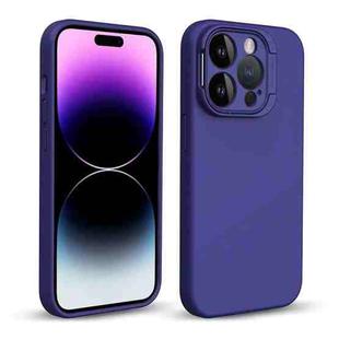 For iPhone 14 Pro Max Liquid Silicone Lens Holder Phone Case(Dark Purple)