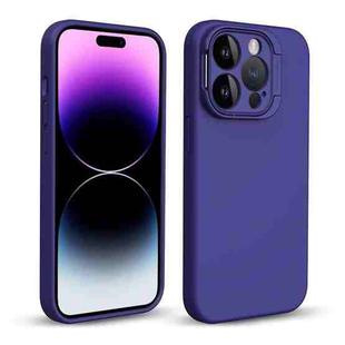 For iPhone 14 Pro Liquid Silicone Lens Holder Phone Case(Dark Purple)