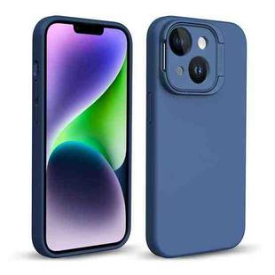 For iPhone 14 Liquid Silicone Lens Holder Phone Case(Blue)