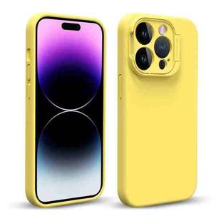 For iPhone 14 Pro MagSafe Liquid Silicone Lens Holder Phone Case(Yellow)