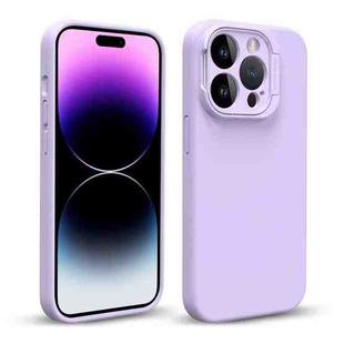 For iPhone 14 Pro MagSafe Liquid Silicone Lens Holder Phone Case(Purple)