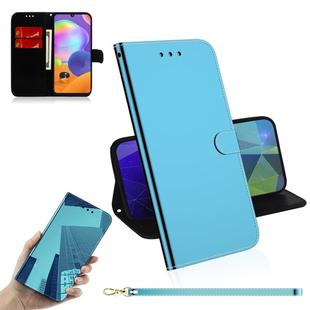 For Samsung Galaxy A31 Lmitated Mirror Surface Horizontal Flip Leather Case with Holder & Card Slots & Wallet & Lanyard(Blue)