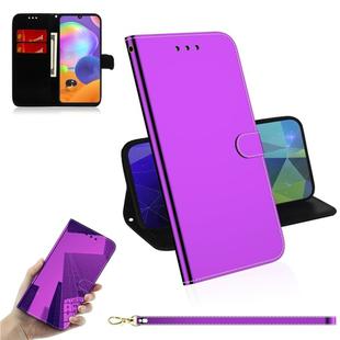 For Samsung Galaxy A31 Lmitated Mirror Surface Horizontal Flip Leather Case with Holder & Card Slots & Wallet & Lanyard(Purple)