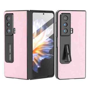 For Honor Magic Vs ABEEL Integrated Cowhide Texture PU Phone Case with Holder(Pink)