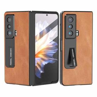 For Honor Magic Vs ABEEL Integrated Cowhide Texture PU Phone Case with Holder(Brown)