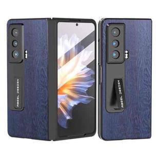 For Honor Magic Vs ABEEL Integrated Wood Texture PU Phone Case with Holder(Blue)