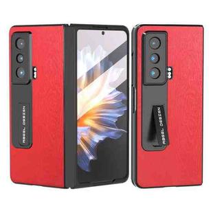 For Honor Magic Vs ABEEL Integrated Wood Texture PU Phone Case with Holder(Red)