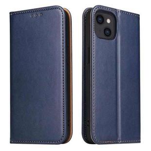 For iPhone 15 Plus Fierre Shann PU Genuine Leather Texture Phone Case(Blue)