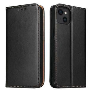 For iPhone 15 Plus Fierre Shann PU Genuine Leather Texture Phone Case(Black)