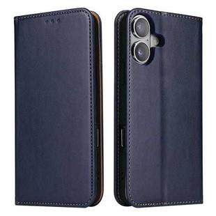 For iPhone 16 Fierre Shann PU Genuine Leather Texture Phone Case(Blue)