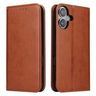 For iPhone 16 Fierre Shann PU Genuine Leather Texture Phone Case(Brown)