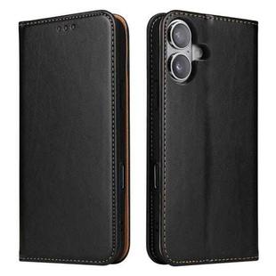 For iPhone 16 Fierre Shann PU Genuine Leather Texture Phone Case(Black)