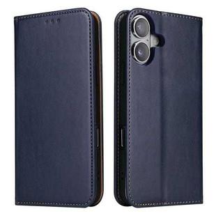 For iPhone 16 Plus Fierre Shann PU Genuine Leather Texture Phone Case(Blue)