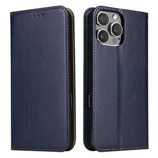 For iPhone 16 Pro Fierre Shann PU Genuine Leather Texture Phone Case(Blue)