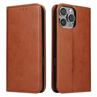 For iPhone 16 Pro Fierre Shann PU Genuine Leather Texture Phone Case(Brown)