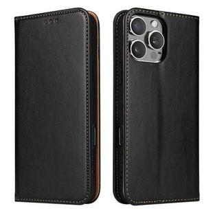 For iPhone 16 Pro Fierre Shann PU Genuine Leather Texture Phone Case(Black)