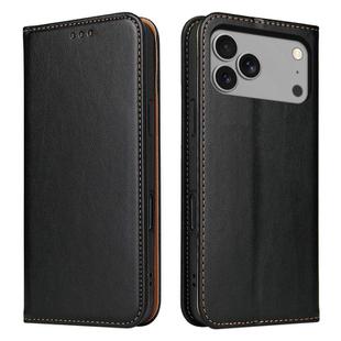 For iPhone 17 Pro Max Fierre Shann PU Genuine Leather Texture Phone Case(Black)