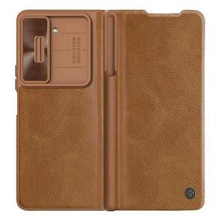 For Samsung Galaxy Z Fold5 NILLKIN QIN Series Pro Sliding Camera Cover Design Leather Phone Case(Brown)