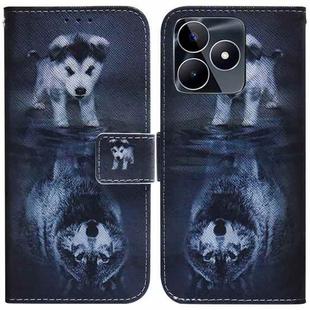 For Realme C53 / Narzo N53 Coloured Drawing Flip Leather Phone Case(Wolf and Dog)