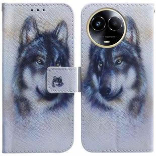 For Realme 11 5G Global Coloured Drawing Flip Leather Phone Case(White Wolf)