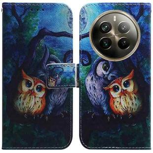 For Realme 12 Pro+ Global Coloured Drawing Flip Leather Phone Case(Oil Painting Owl)