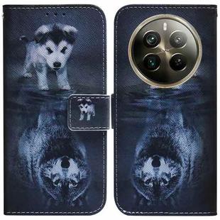 For Realme 12 Pro+ Global Coloured Drawing Flip Leather Phone Case(Wolf and Dog)