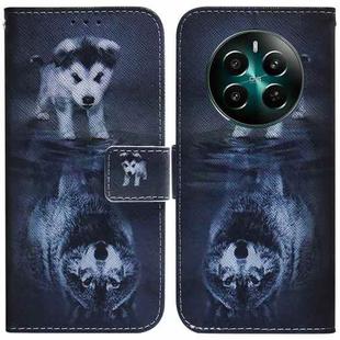 For Realme 12+ Coloured Drawing Flip Leather Phone Case(Wolf and Dog)