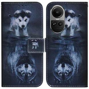 For OPPO Reno10 5G / Reno10 Pro Global Coloured Drawing Flip Leather Phone Case(Wolf and Dog)