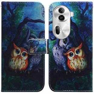 For OPPO Reno11 Pro Global Coloured Drawing Flip Leather Phone Case(Oil Painting Owl)