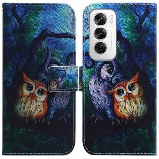 For OPPO Reno12 5G Global Coloured Drawing Flip Leather Phone Case(Oil Painting Owl)