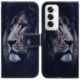 For OPPO Reno12 5G Global Coloured Drawing Flip Leather Phone Case(Lion)