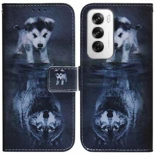 For OPPO Reno12 5G Global Coloured Drawing Flip Leather Phone Case(Wolf and Dog)