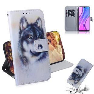 For Xiaomi Redmi 9 Colored Drawing Horizontal Flip Leather Case with Holder & Card Slot & Wallet(White Wolf)