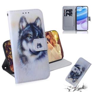 For Xiaomi Redmi 10X 5G Colored Drawing Horizontal Flip Leather Case with Holder & Card Slot & Wallet(White Wolf)