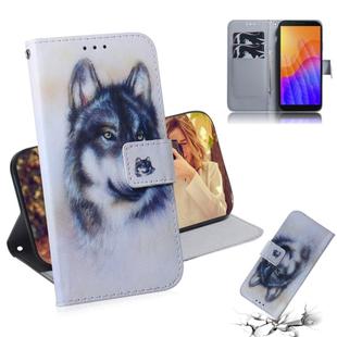 For Huawei Y5P Colored Drawing Horizontal Flip Leather Case with Holder & Card Slot & Wallet(White Wolf)