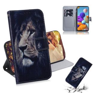 For Samsung Galaxy A21s Colored Drawing Horizontal Flip Leather Case with Holder & Card Slot & Wallet(Lion)