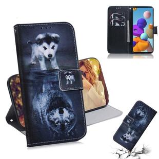 For Samsung Galaxy A21s Colored Drawing Horizontal Flip Leather Case with Holder & Card Slot & Wallet(Wolf and Dog)