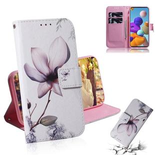 For Samsung Galaxy A21s Colored Drawing Horizontal Flip Leather Case with Holder & Card Slot & Wallet(Magnolia Flower)
