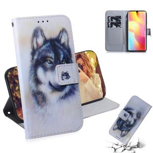 For Xiaomi Mi Note 10 Lite Colored Drawing Horizontal Flip Leather Case with Holder & Card Slot & Wallet(White Wolf)