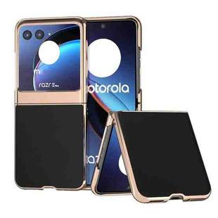 For Motorola Razr 40 Ultra Genuine Leather Silk Series Nano Plating Phone Case(Black)