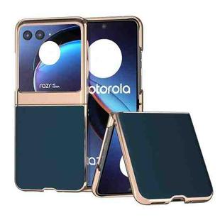 For Motorola Razr 40 Ultra Genuine Leather Silk Series Nano Plating Phone Case(Blue)