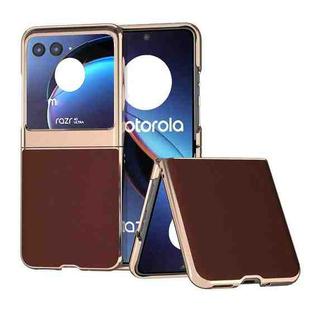For Motorola Razr 40 Ultra Genuine Leather Silk Series Nano Plating Phone Case(Coffee)