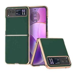 For Motorola Razr 40 Genuine Leather Silk Series Nano Plating Phone Case(Dark Green)