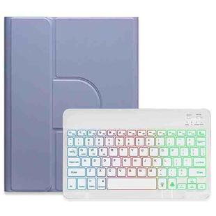 For iPad 10.2 2021 / Air 2019 Three-color Backlight White 360 Degree Rotatable Bluetooth Keyboard Leather Case(Lavender Purple)