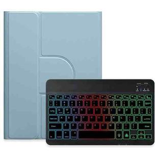 For iPad Air 2022 / iPad Pro 11 2021 Three-color Backlight Black 360 Degree Rotatable Bluetooth Keyboard Leather Case(Mist Blue)