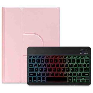 For iPad Air 2022 / iPad Pro 11 2021 Three-color Backlight Black 360 Degree Rotatable Bluetooth Keyboard Leather Case(Pink)