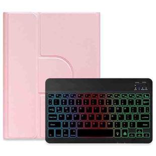 For iPad 10.2 2021 / Air 2019 Three-color Backlight Black 360 Degree Rotatable Bluetooth Keyboard Leather Case(Pink)